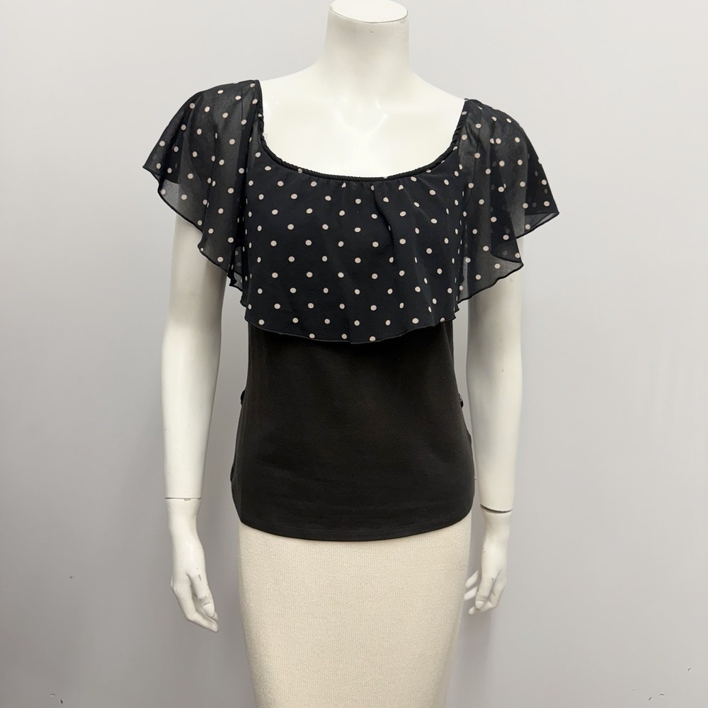 R.E.D. Valentino Top Black & Beige Polka Dots Peasant Style Size 44 Small S